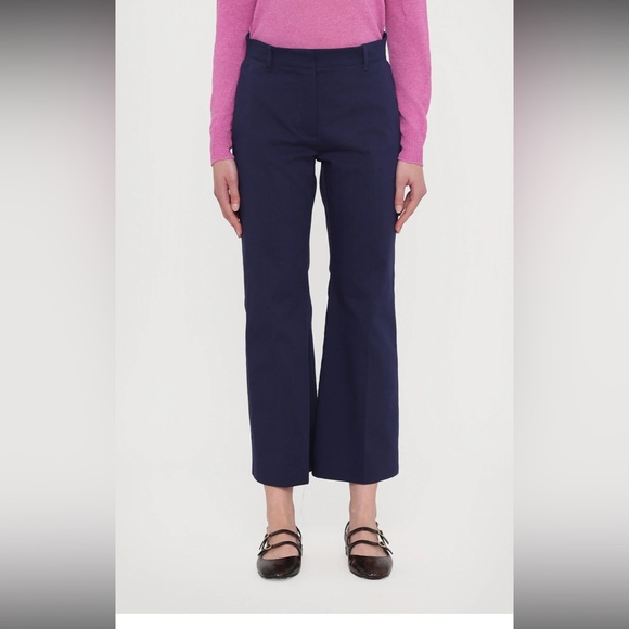 NWT: Weekend Max Mara Bosso Cropped Flared Trousers Size 4 in Navy Blue - Picture 2 of 8